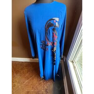 Women's Blue Embellished Abaya 46 Bird Floral Sequin EUC XS/S
